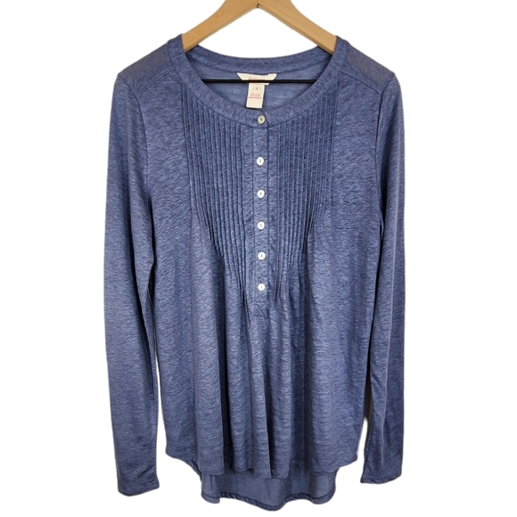 Sundance Tops - Sundance Honey Creek Linen Pintucked Henley Shirttail Hem Long Sleeve Top Small